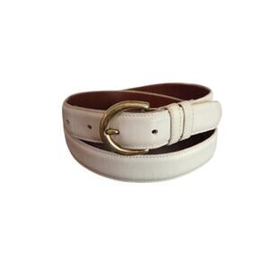 coach vtg 1 inch white cowhide leather womens belt solid brass minimalist L